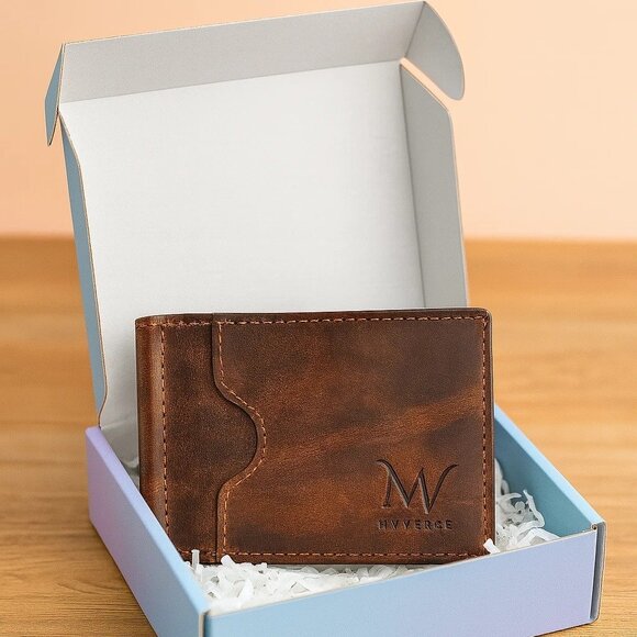 MVVERSE Slim Leather Wallet with Money Clip –Minimalist RFID Blocking Bifold Men - Picture 1 of 2